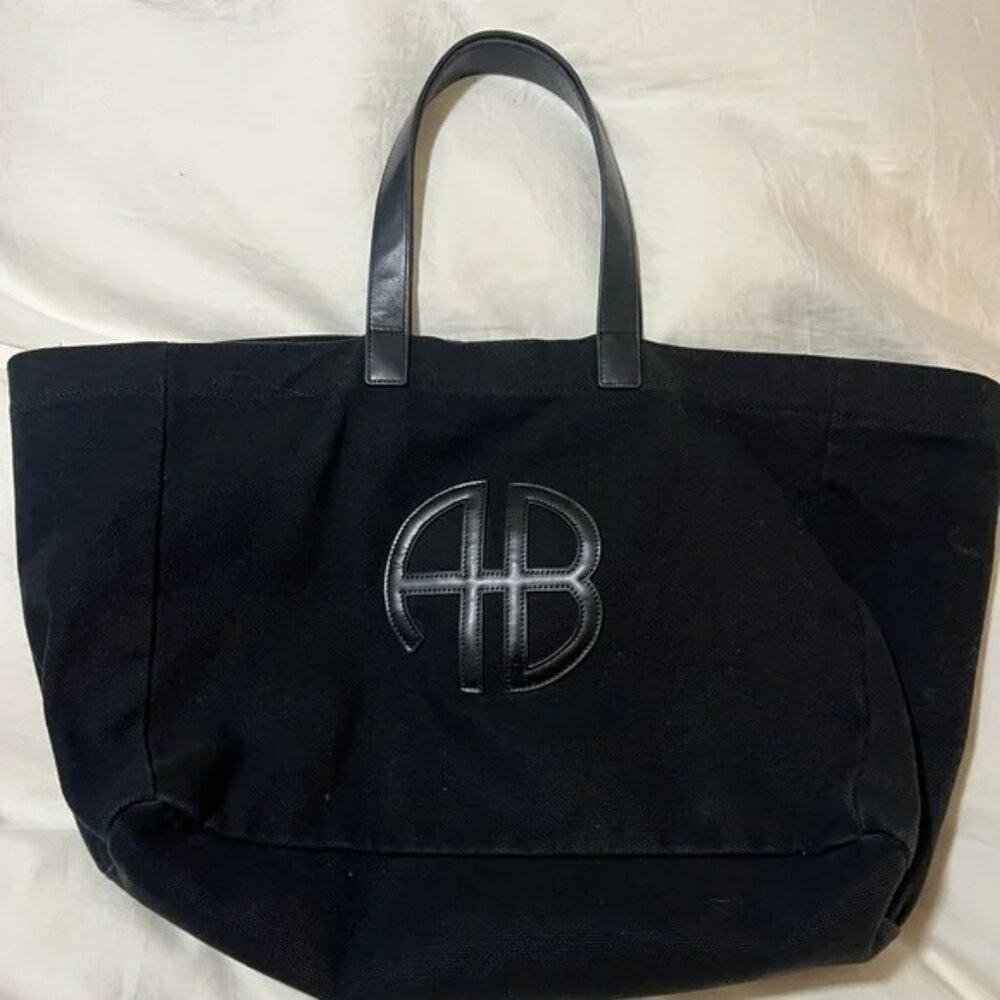 Anine Bing canvas RIO tote large black with leather handles